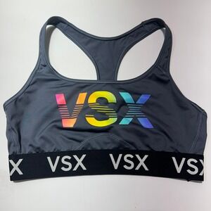 Victorias Secret VSX Sports Bra Gray Rainbow Ombre Logo Racerback XL